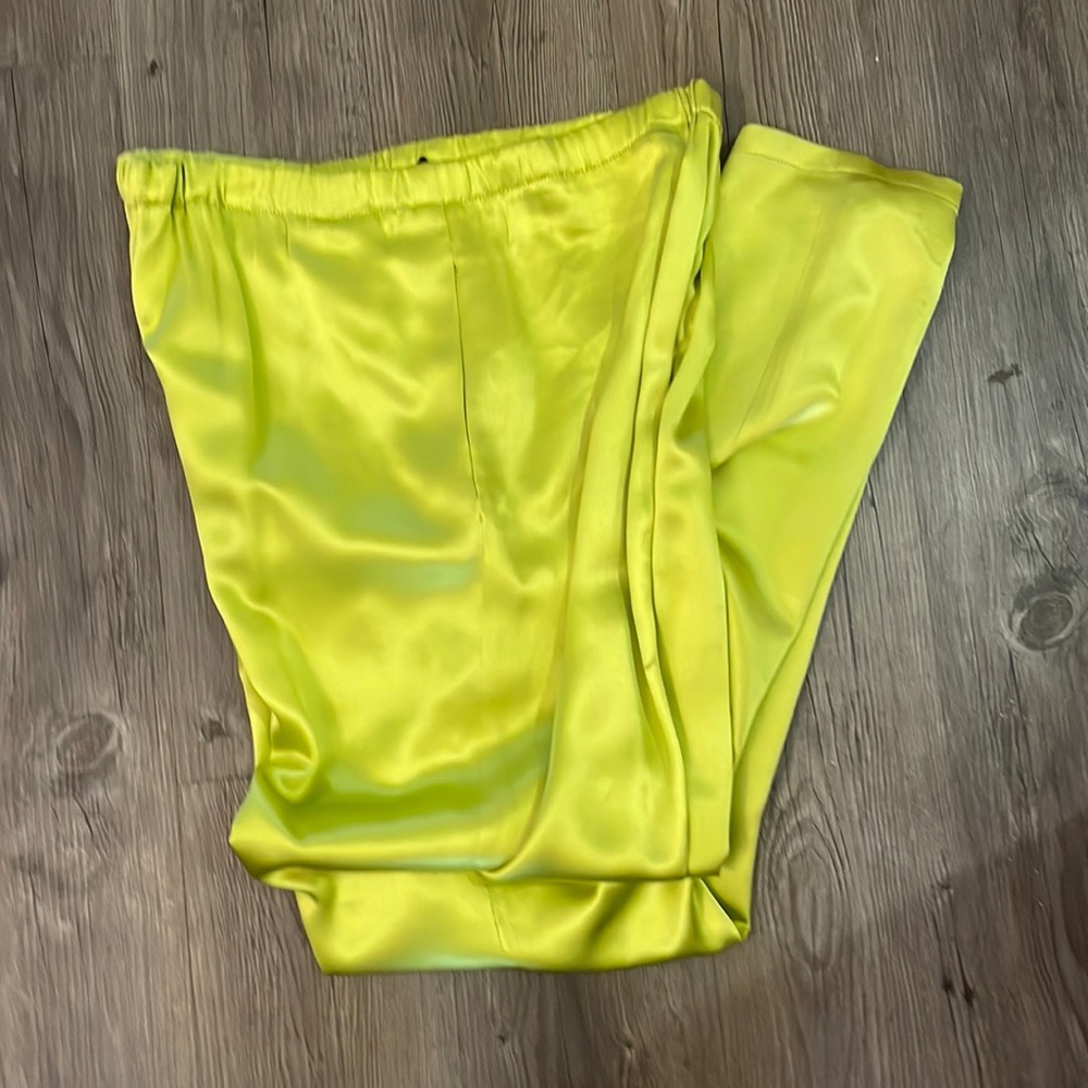 Silk satin lime green pants sz 46 Italian.